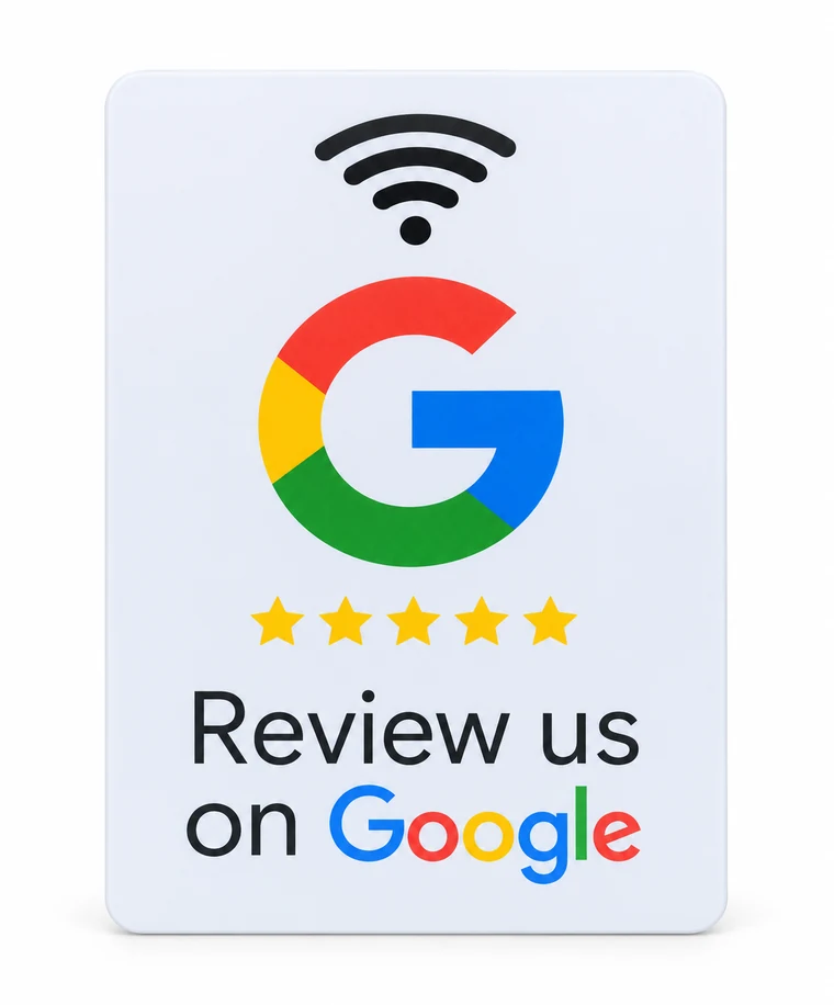 Pieza acrílica NFC para acceder a las reseñas del negocio en Google